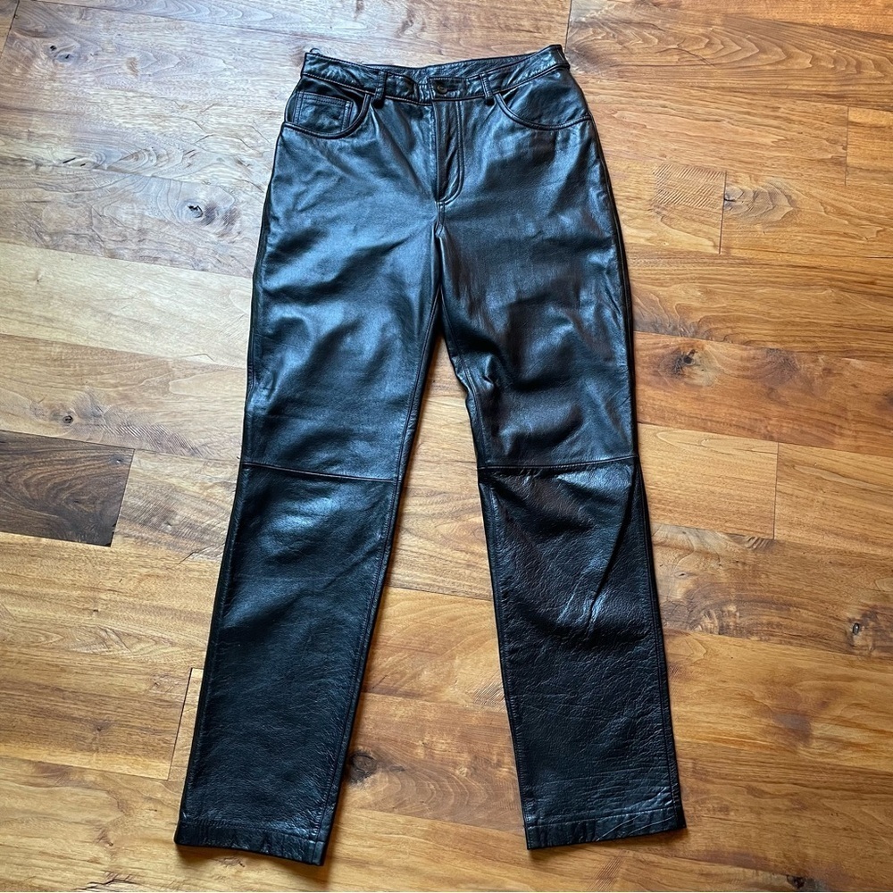 Vintage 90’s Express Black Genuine Leather Straight Leg Pants size 7/8